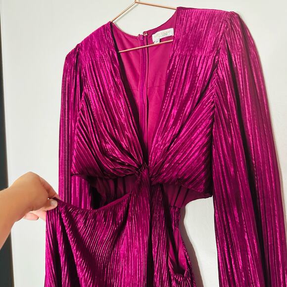 RAMY BROOK Kimberly Purple Metallic Accordion Pleat Corded Waist Cutout Dress M - Picture 10 of 13